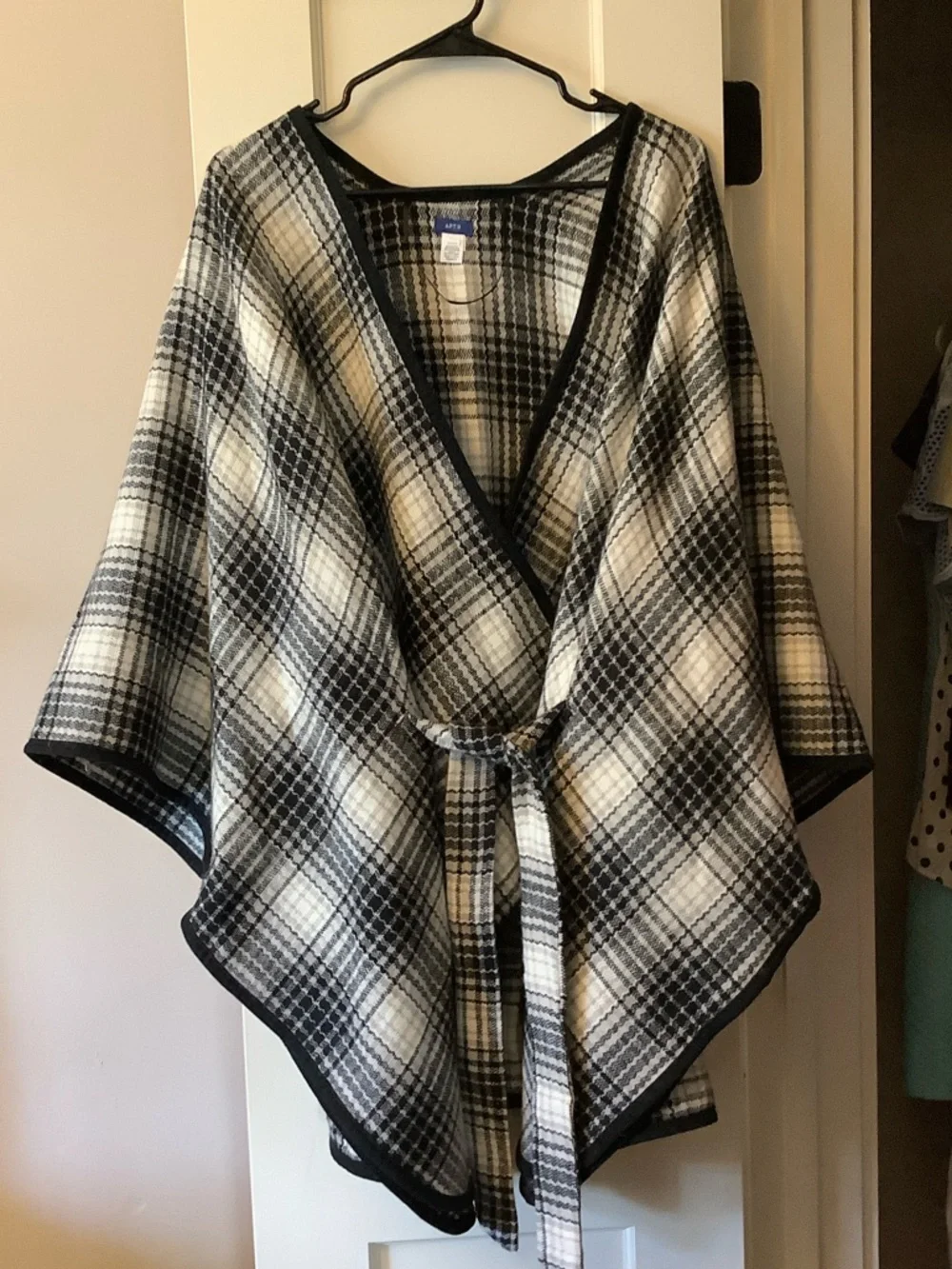 Apt. 9 Black and White Plaid Wrap Cape with Tie Belt - Picture 2 of 7